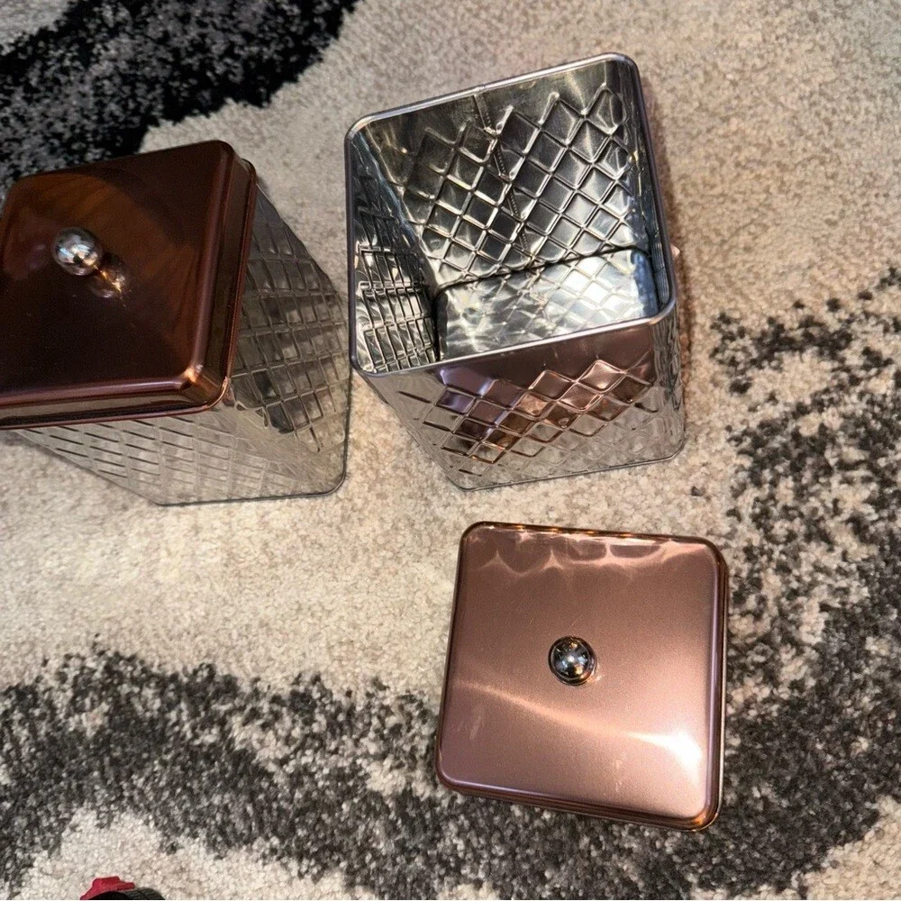 Set canisters jars 2 set brown silver Elegant Silver and Copper Accent Jars